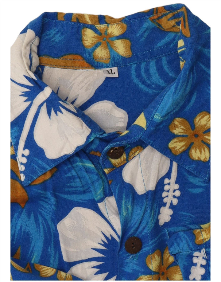 Camicia hawaiana a maniche corte da uomo VINTAGE XL blu floreale