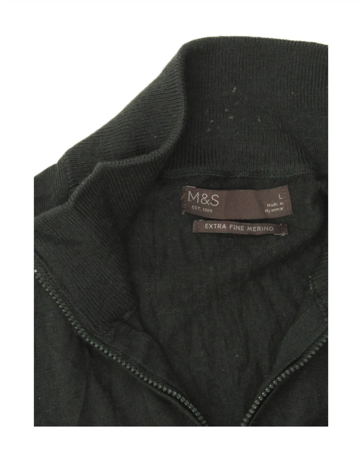 Maglione da uomo Marks & Spencer con zip e collo grande in lana merino verde