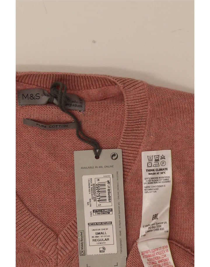 Maglione da uomo con scollo a V Marks & Spencer piccolo in cotone rosa