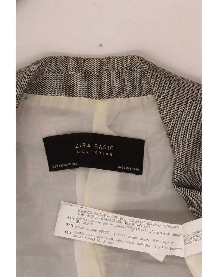 Giacca blazer a 1 bottone da donna Zara UK 6 XS poliestere Chevron grigio