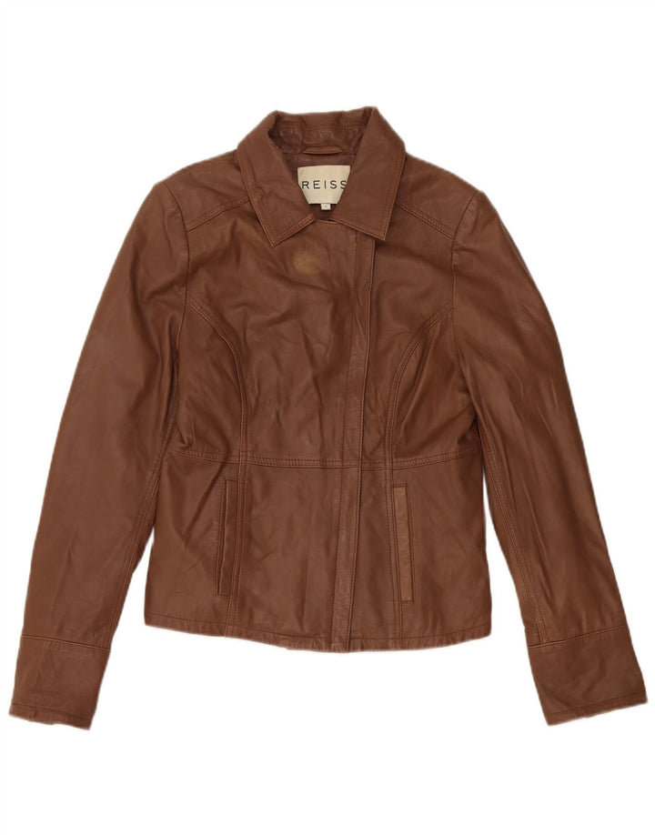 Giacca in pelle corta da donna Reiss UK 10 piccola in pelle marrone