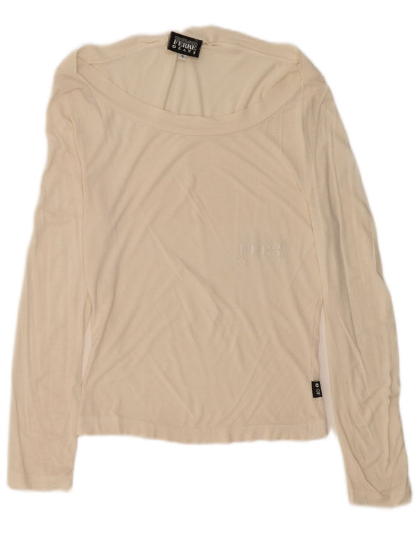Gianfranco Ferre Top grafico da donna manica lunga UK 10 piccolo bianco sporco