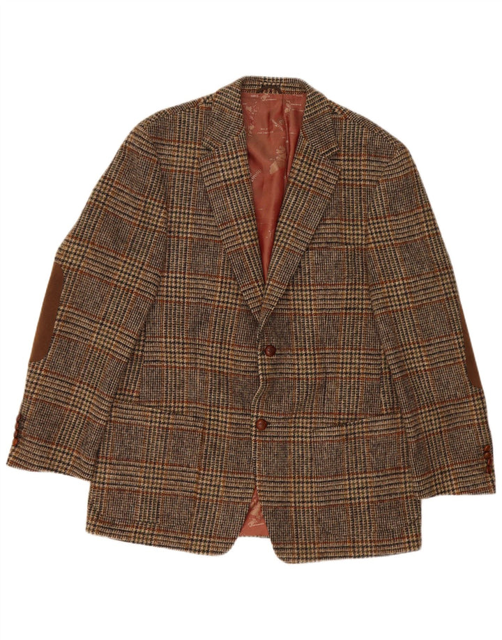 Giacca blazer da uomo a 2 bottoni Harris Tweed IT 52 XL lana a quadri marrone