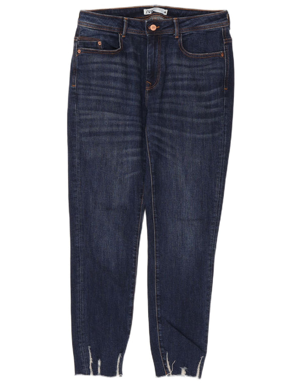 Jeans slim invecchiati da donna Zara EU 42 Large W32 L28 cotone blu navy