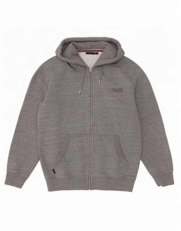 Felpa con cappuccio e zip da uomo Superdry XL in cotone chiazzato grigio