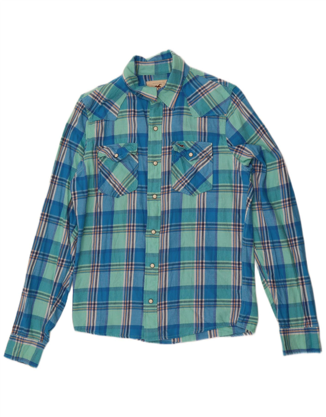 Camicia Hollister da uomo in flanella di cotone a quadri blu medio
