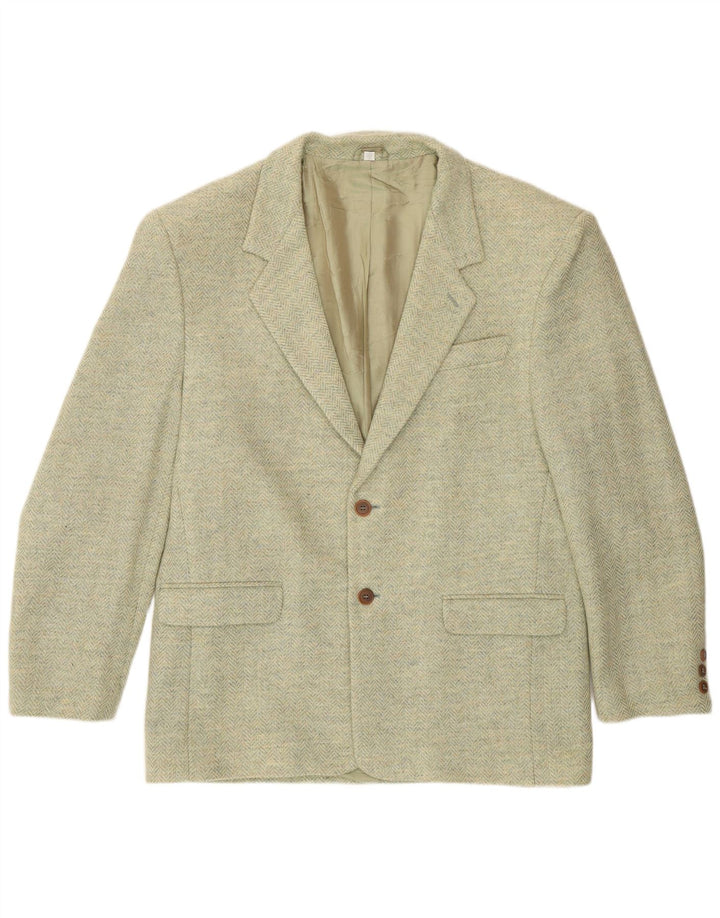 Enrico Finzi Giacca Blazer da Uomo a 2 Bottoni IT 50 Large Verde a Spina di Pesce