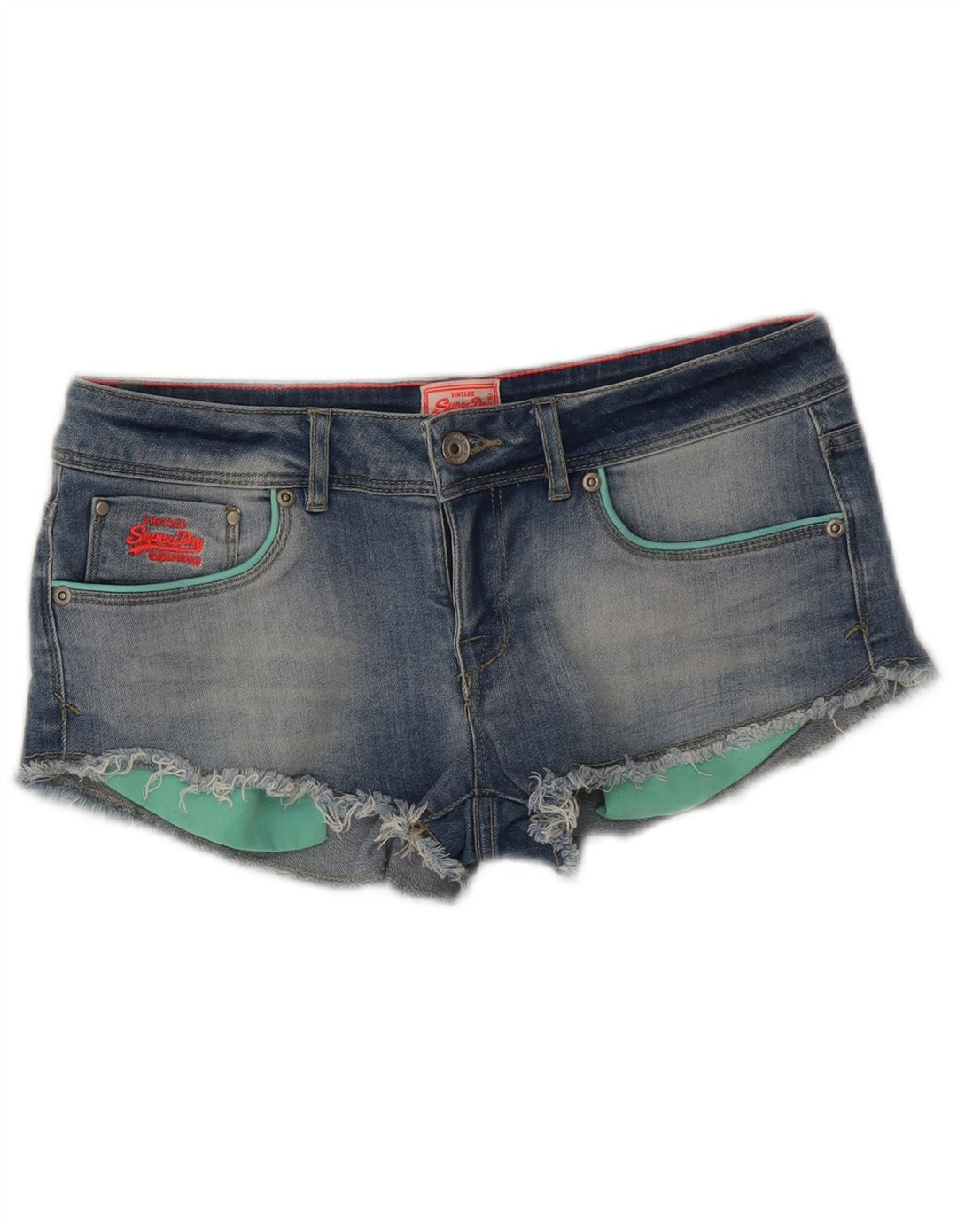 Pantaloni caldi in denim a vita bassa da donna Superdry W30 cotone blu medio