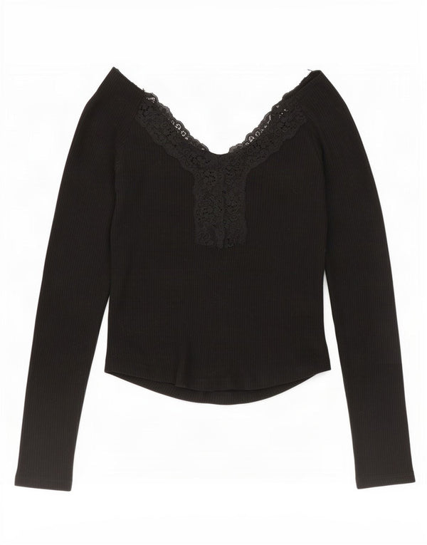 Top Zara da donna con spalle scoperte, camicetta UK 12 medio nero floreale