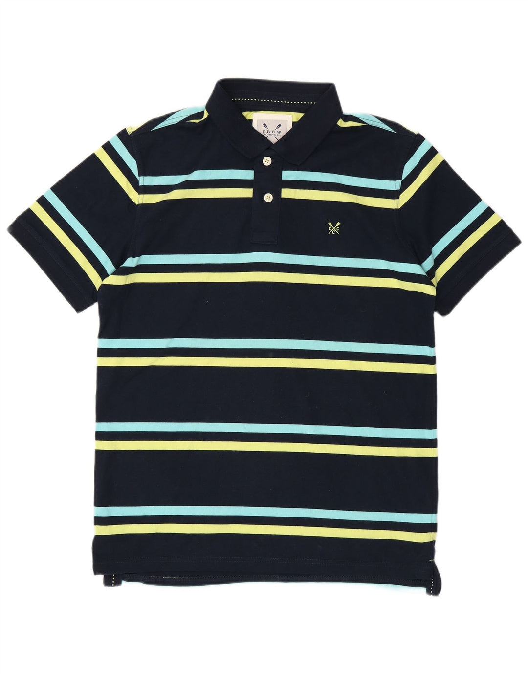 CREW CLOTHING Mens Polo Shirt Medium Navy Blue Striped Cotton