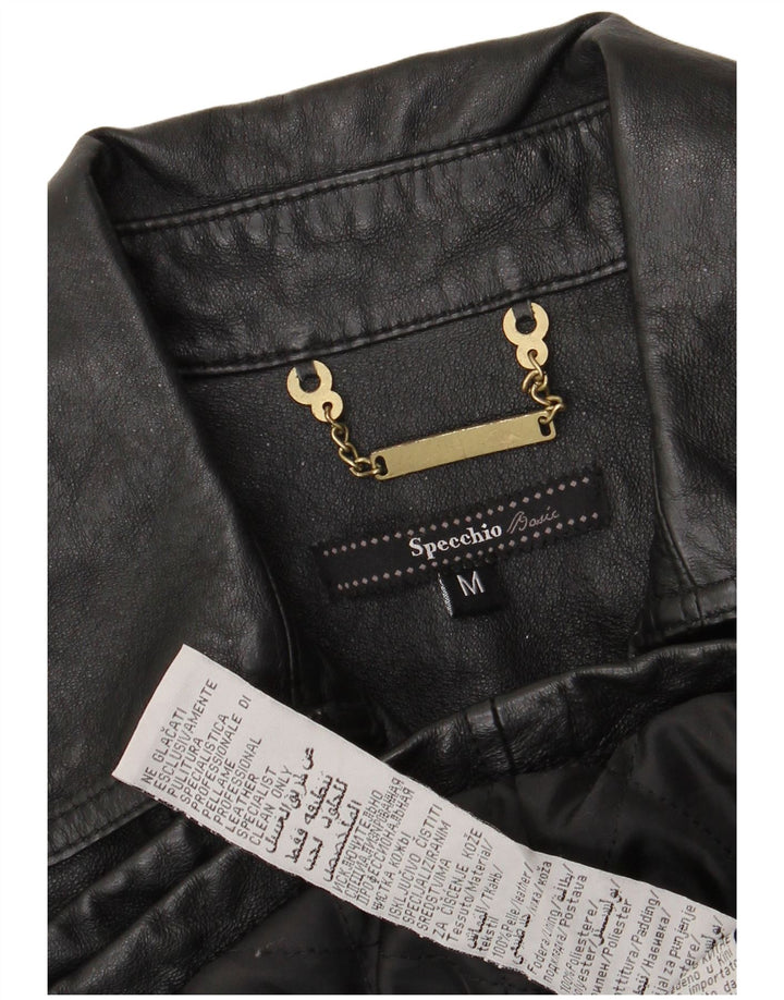 SPECCHIO Giacca da donna in pelle militare corta UK 12 Pelle nera media