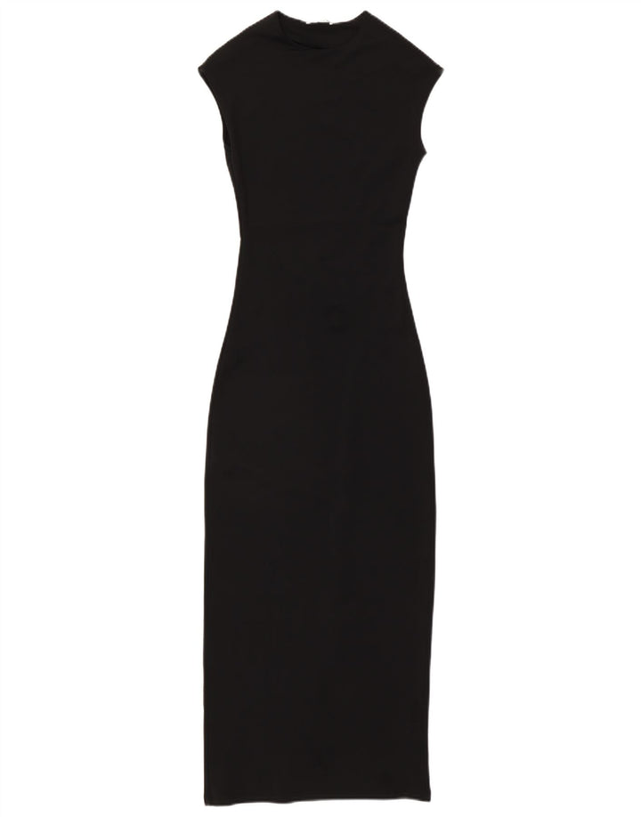 Abito lungo senza maniche ZARA da donna UK 10 piccolo nero in poliammide