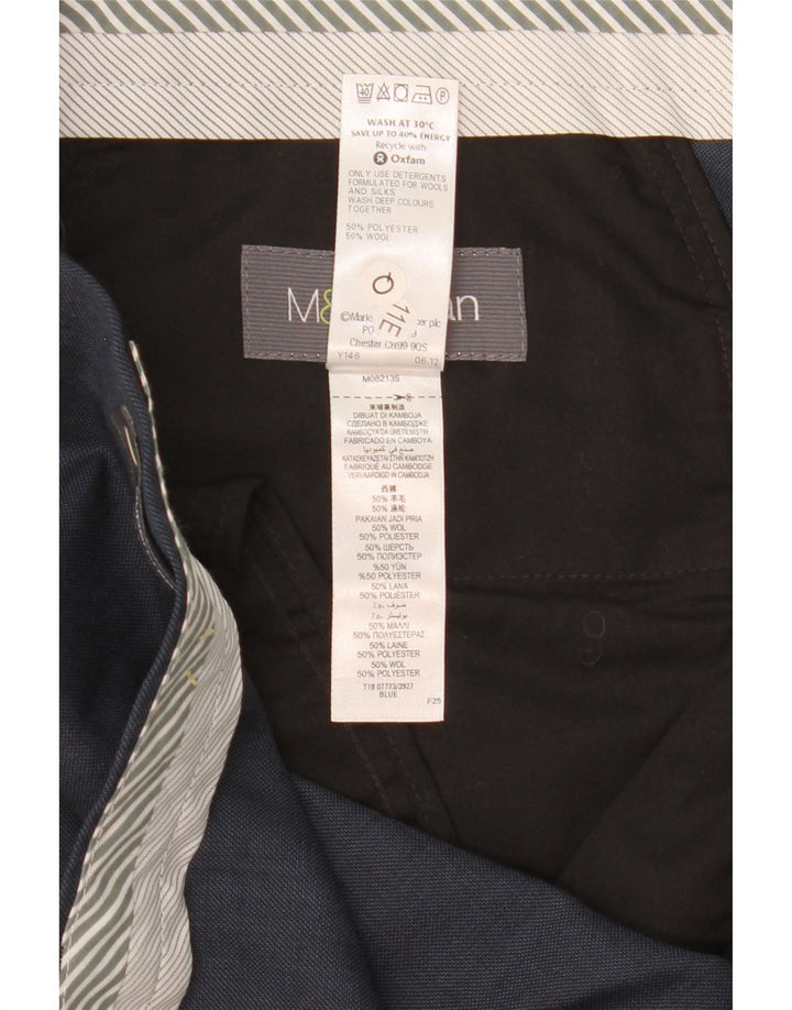 MARKS & SPENCER Pantaloni da abito dritti da uomo W44 L29 Poliestere blu