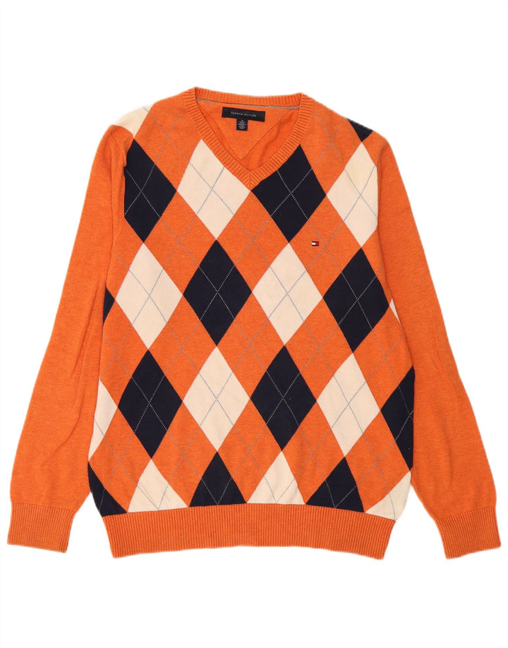 Maglione maglione con scollo a V da uomo Tommy Hilfiger arancione medio a rombi/diamante