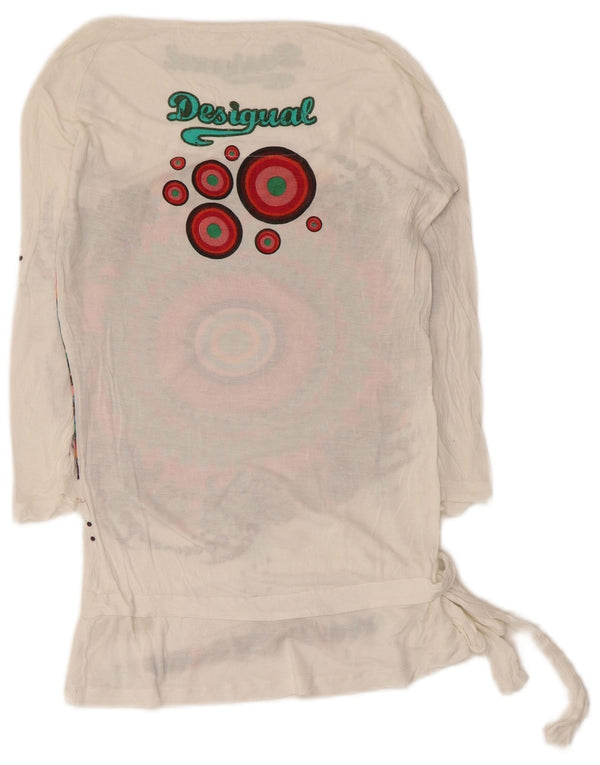 Desigual Womens Graphic Top 3/4 Sleeve UK 10 Small White Floral