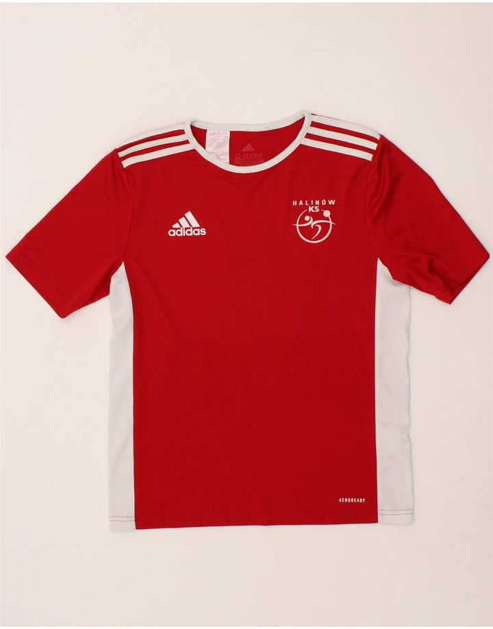 ADIDAS Boys Graphic T-Shirt Top 13-14 Years Red Colourblock Polyester Vintage Adidas and Second-Hand Adidas from Messina Hembry 