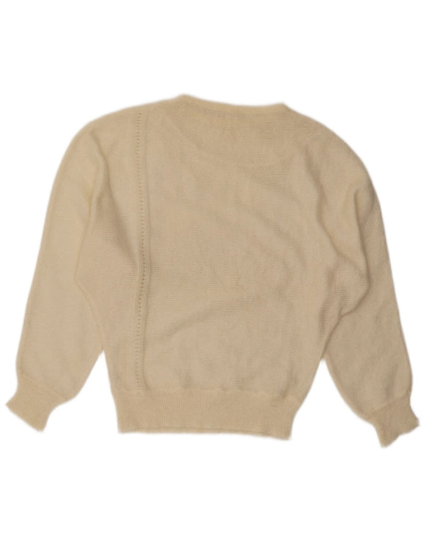 Maglione maglione vintage da donna con scollo a barca UK 14 grande mohair bianco sporco