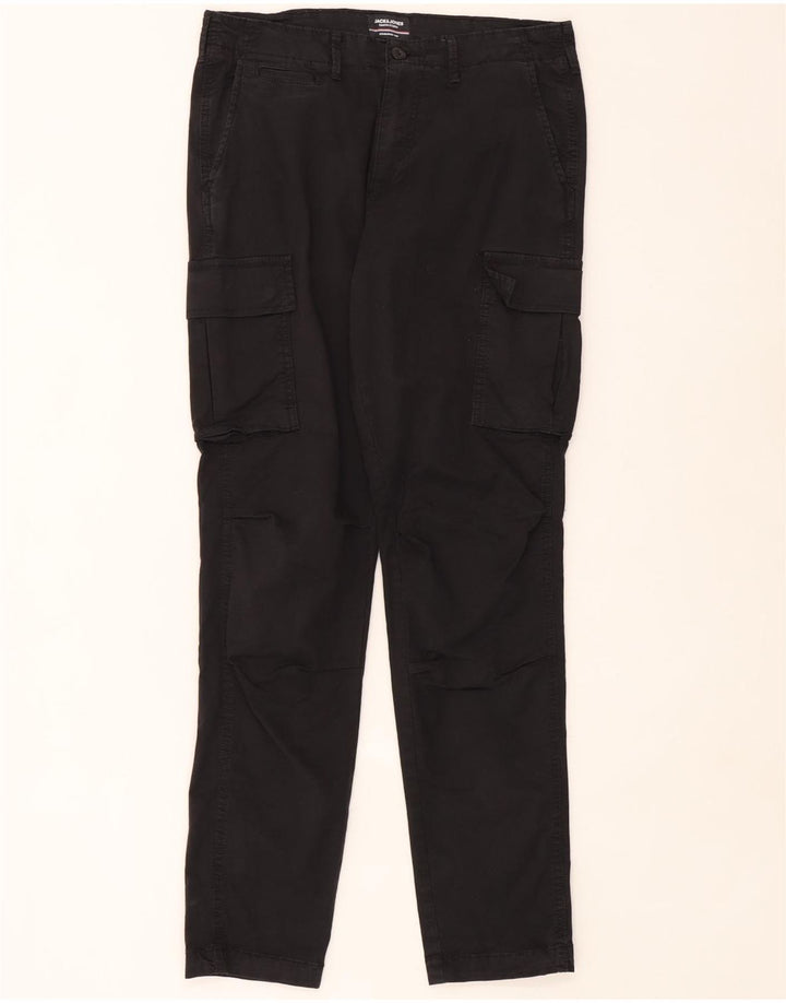 Pantaloni cargo dritti da uomo Jack & Jones W34 L32 cotone nero