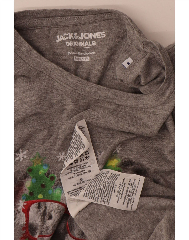 JACK & JONES T-shirt grafica da uomo con vestibilità regolare, piccola, in cotone grigio