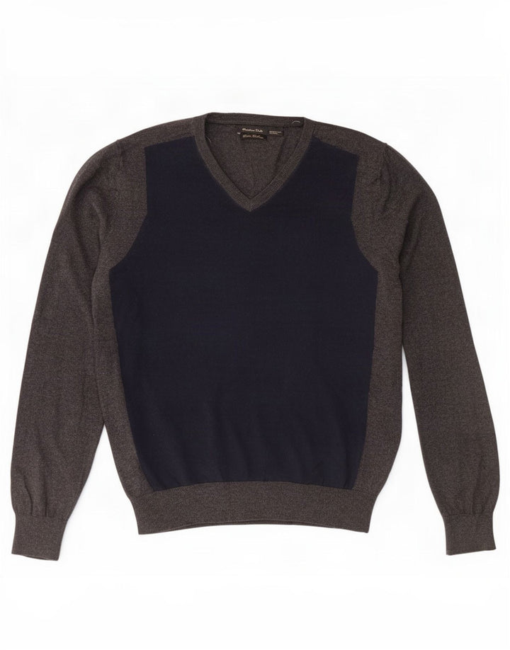Massimo Dutti Maglione da uomo con scollo a V in cotone color block grigio medio