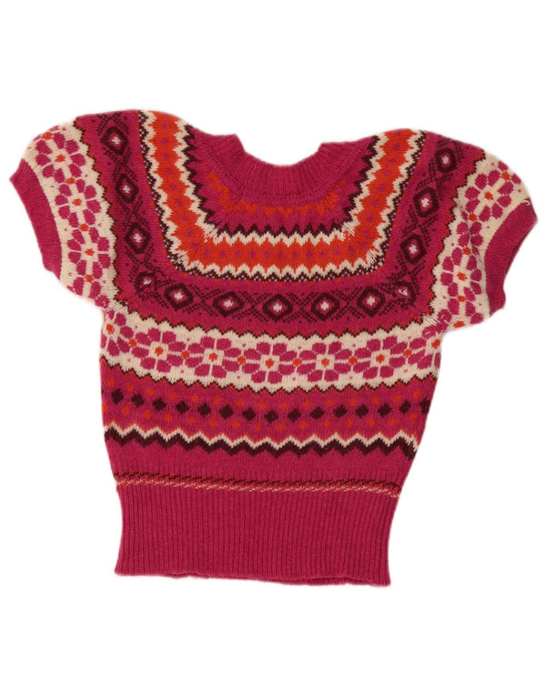 Maglione da donna con scollo a barca Benetton UK 10 Small Pink Fair Isle