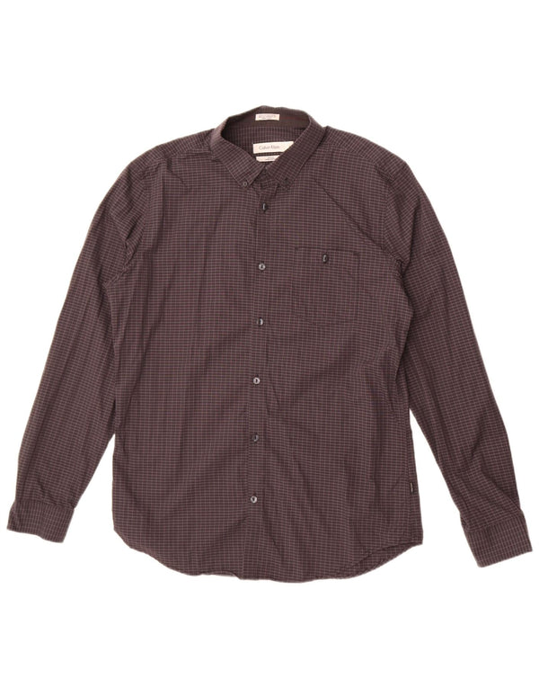 Camicia slim fit da uomo Calvin Klein in cotone a quadri grigio medio