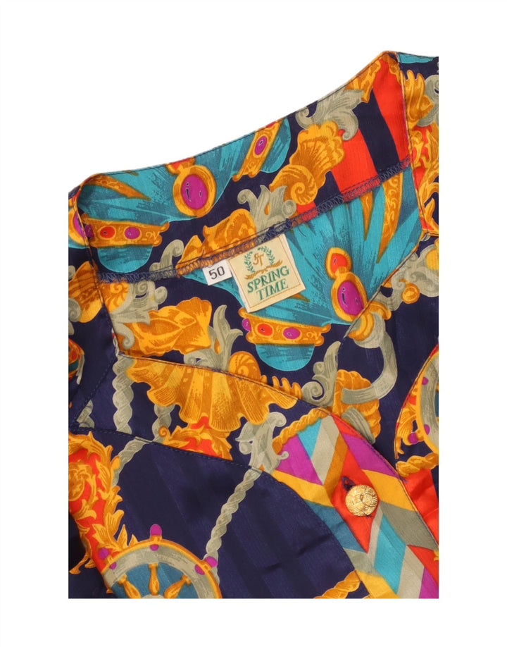 Camicetta camicia vintage da donna con motivo astratto IT 50 XL blu navy