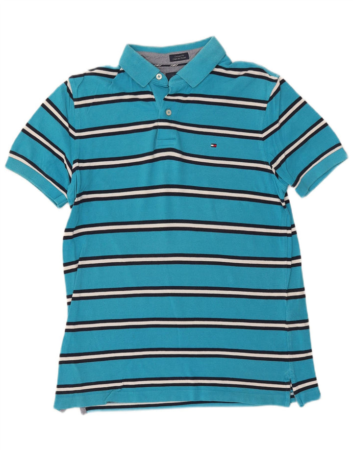 Polo da uomo Custom Fit Tommy Hilfiger in cotone a righe blu medio