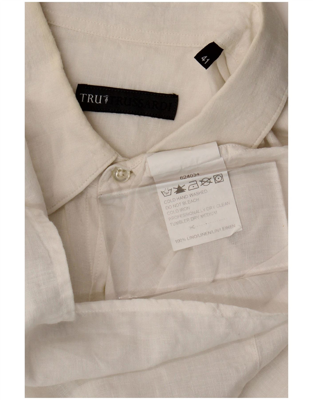 Camicia Trussardi Uomo Manica Corta Taglia 41 Large Lino Bianco