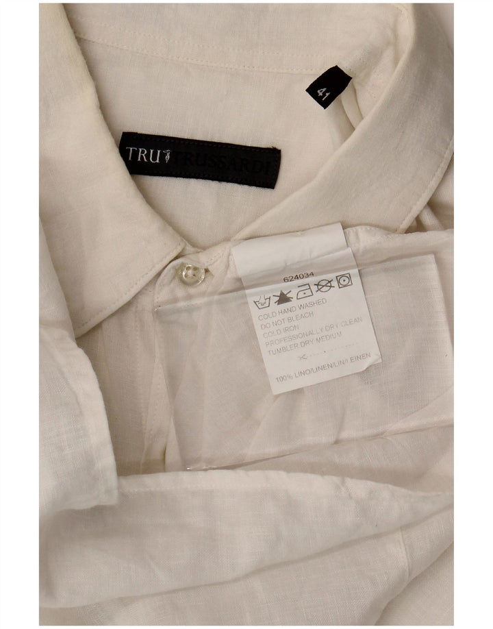 Camicia Trussardi Uomo Manica Corta Taglia 41 Large Lino Bianco