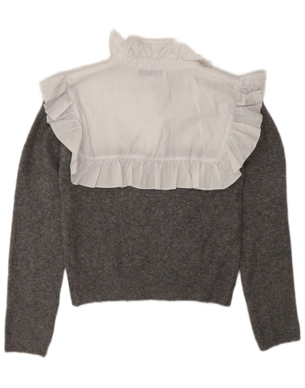 Maglione Zara da donna con collo a polo con volant UK 12 Blocco colore grigio medio
