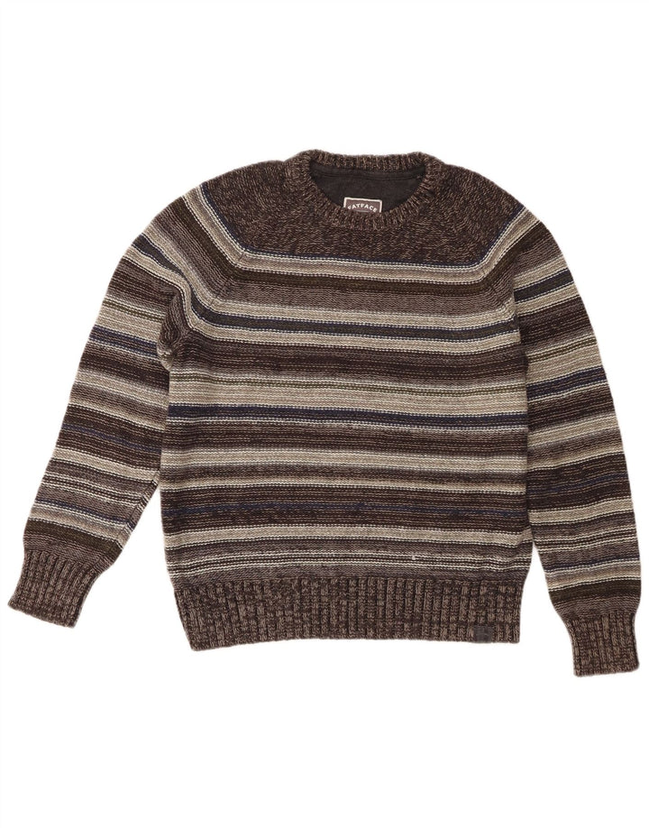 Maglione girocollo da uomo Fat Face in cotone a righe grigio medio