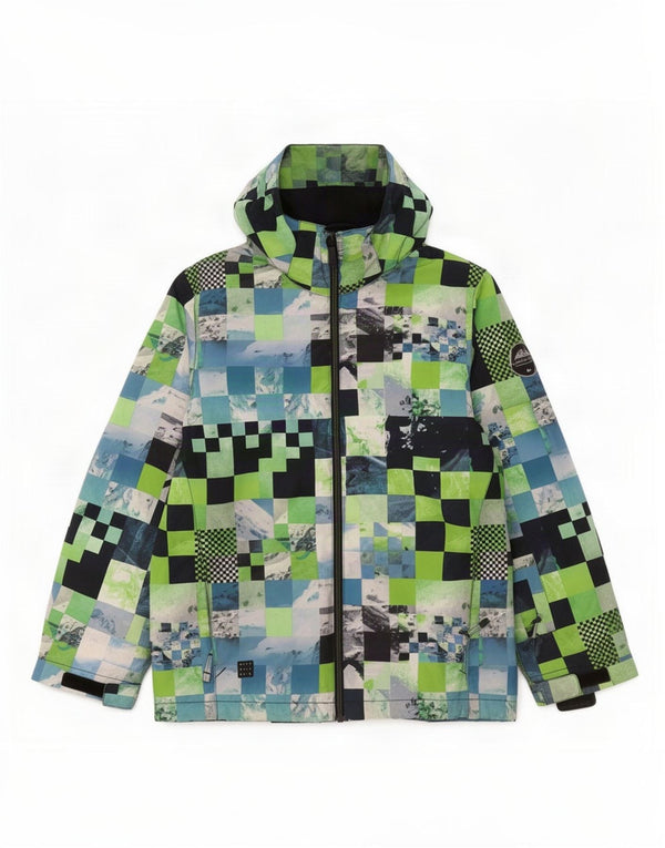 Giacca a vento con cappuccio Quiksilver da bambino 13-14 anni XL verde geometrico
