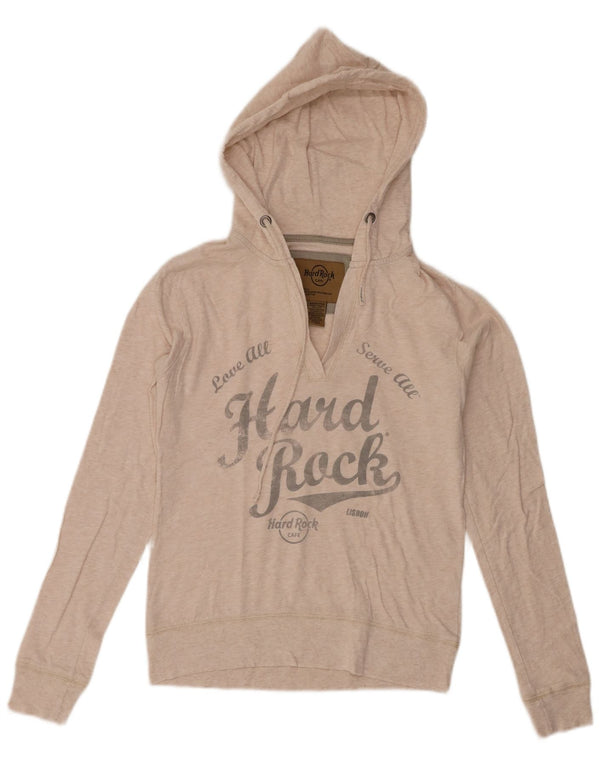 Felpa con cappuccio grafica da donna Hard Rock Cafe Lisbona UK 6 XS Cotone beige