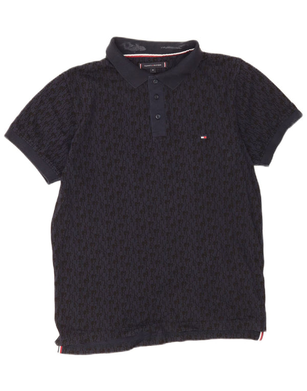 Polo da uomo slim fit Tommy Hilfiger in cotone geometrico blu navy medio