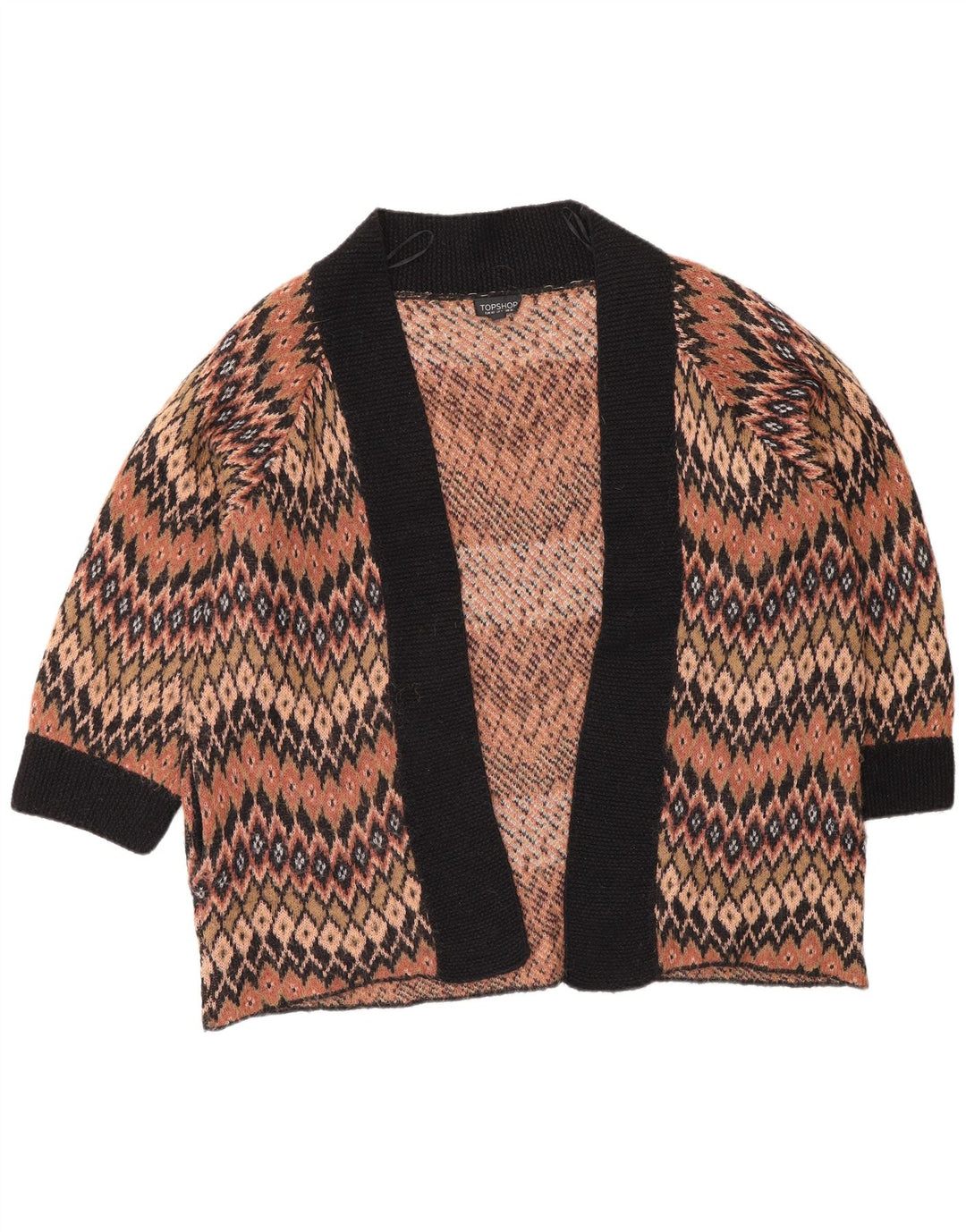 Topshop Maglione cardigan aperto oversize da donna UK 12 Marrone medio geometrico