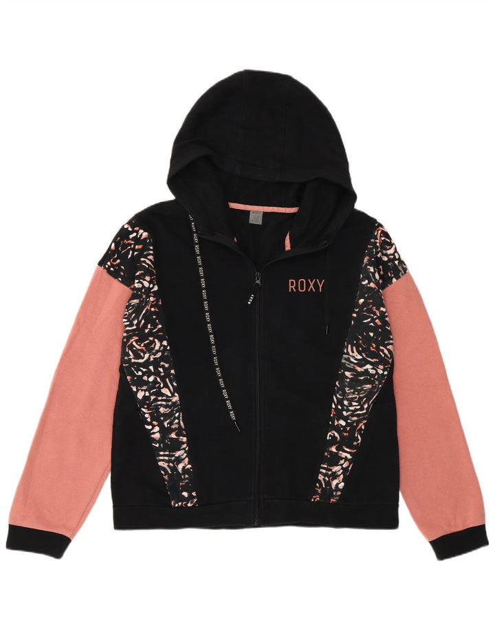 Felpa con cappuccio e zip grafica da donna Roxy UK 10 Small Black Colourblock