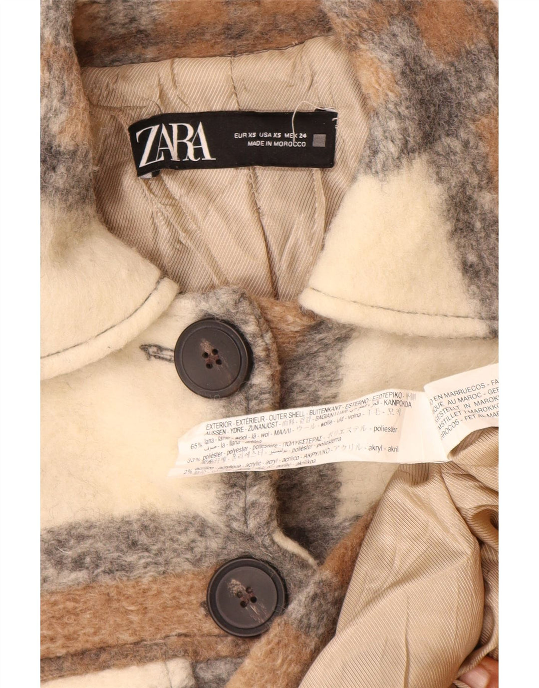 Giacca oversize Shacket da donna Zara UK 6 XS Lana a quadri beige