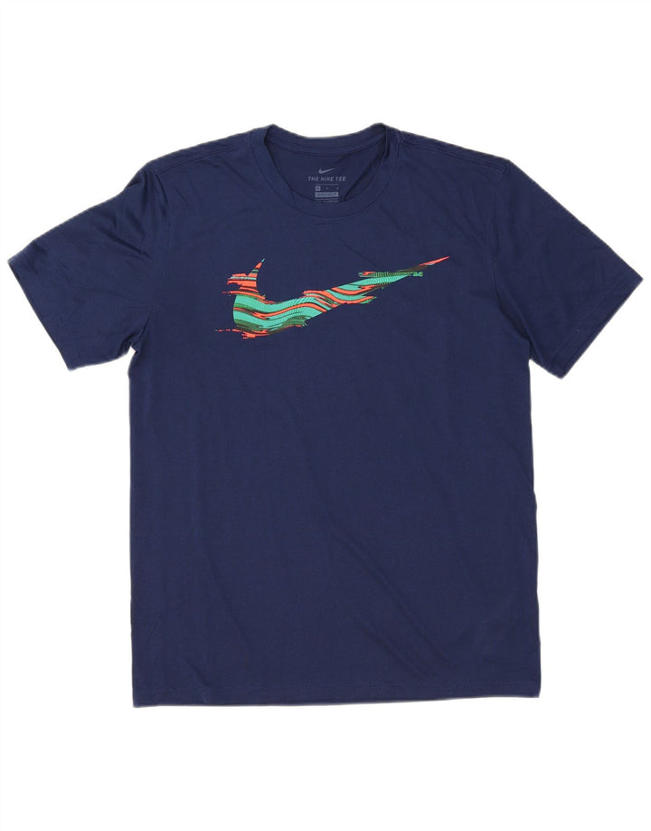 T-shirt grafica Nike da uomo Dri Fit Top medio in poliestere blu navy