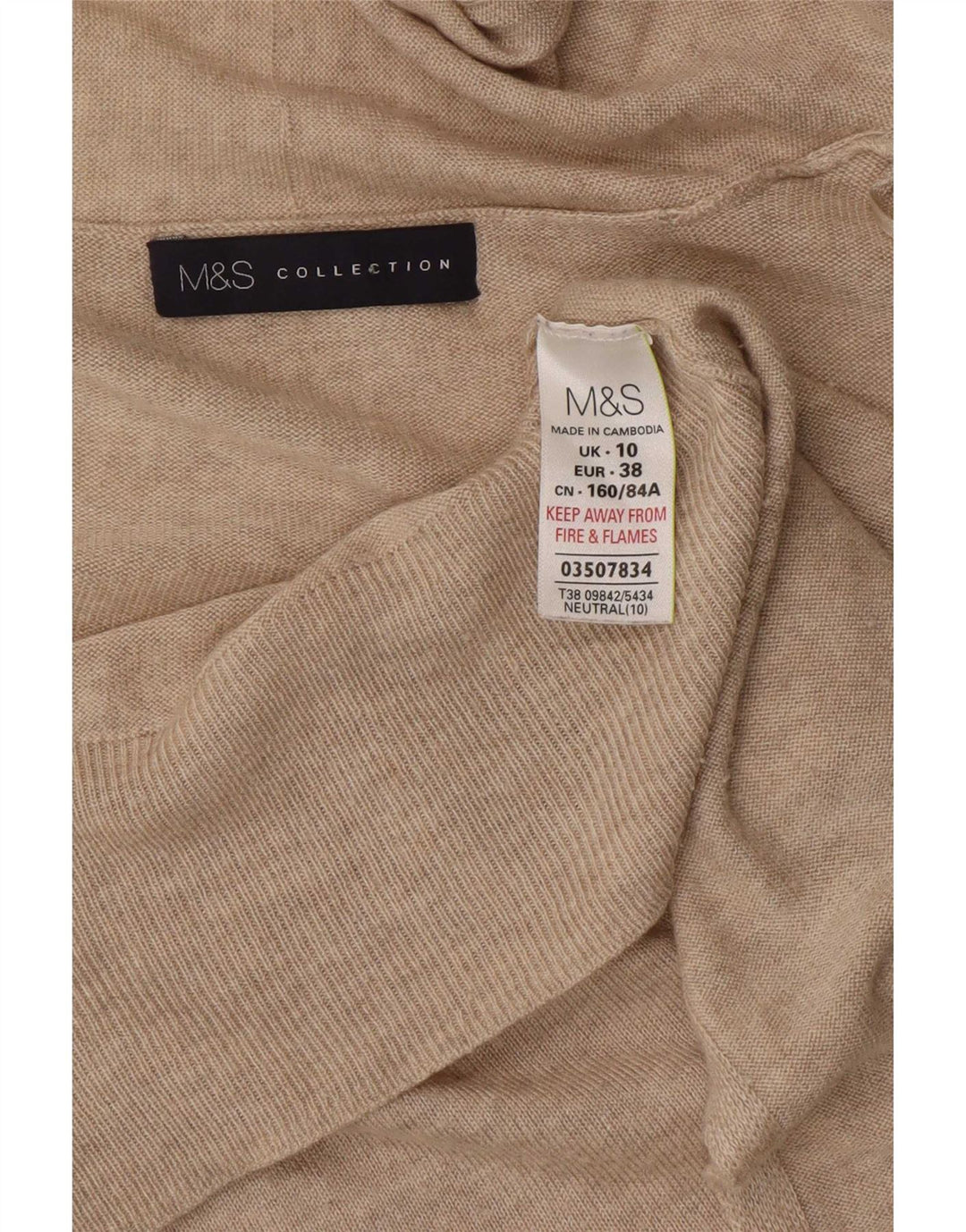 Maglione cardigan aperto oversize da donna Marks & Spencer UK 10 piccolo Beige