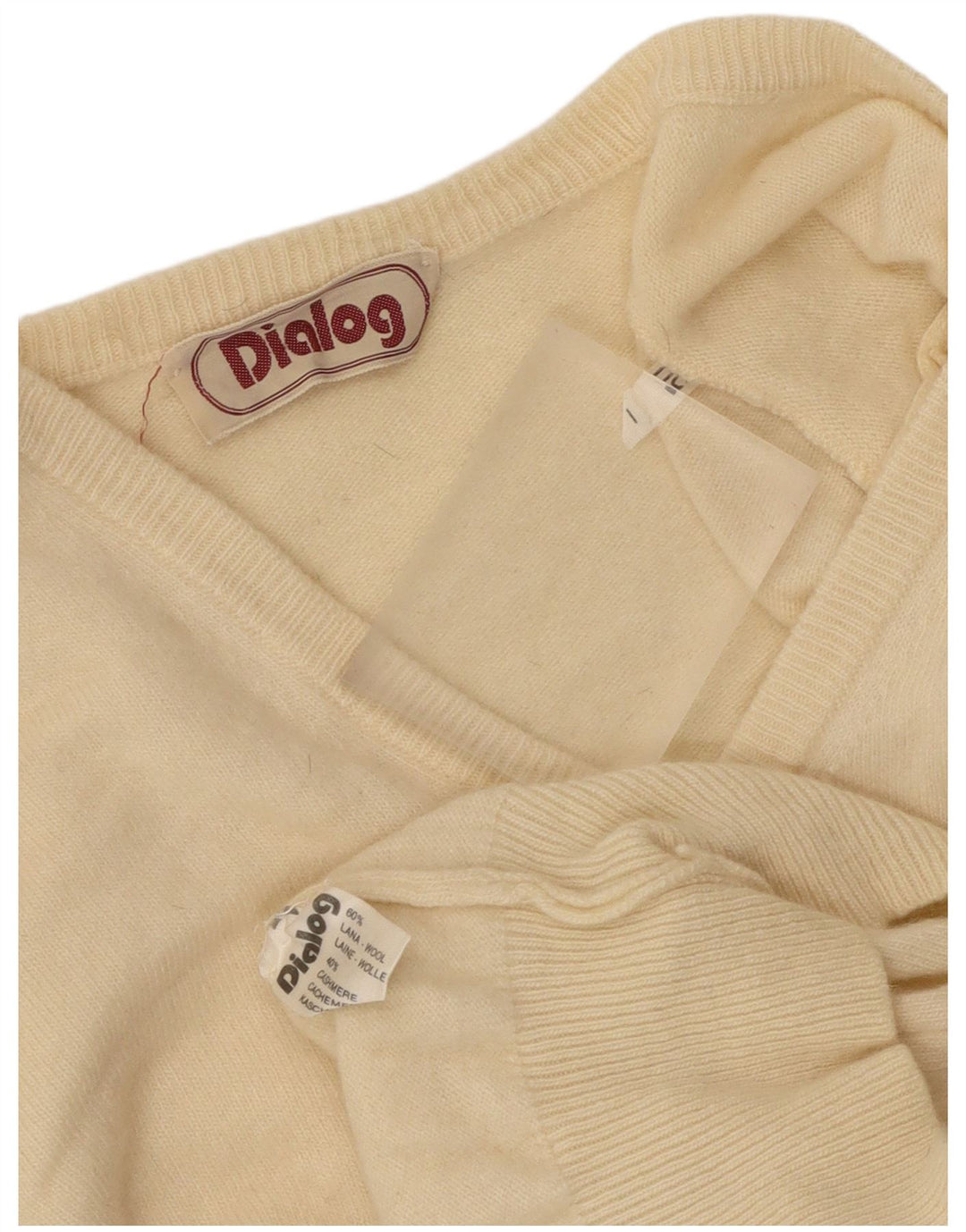 Maglione vintage da donna con scollo a V IT 50 XL Lana beige