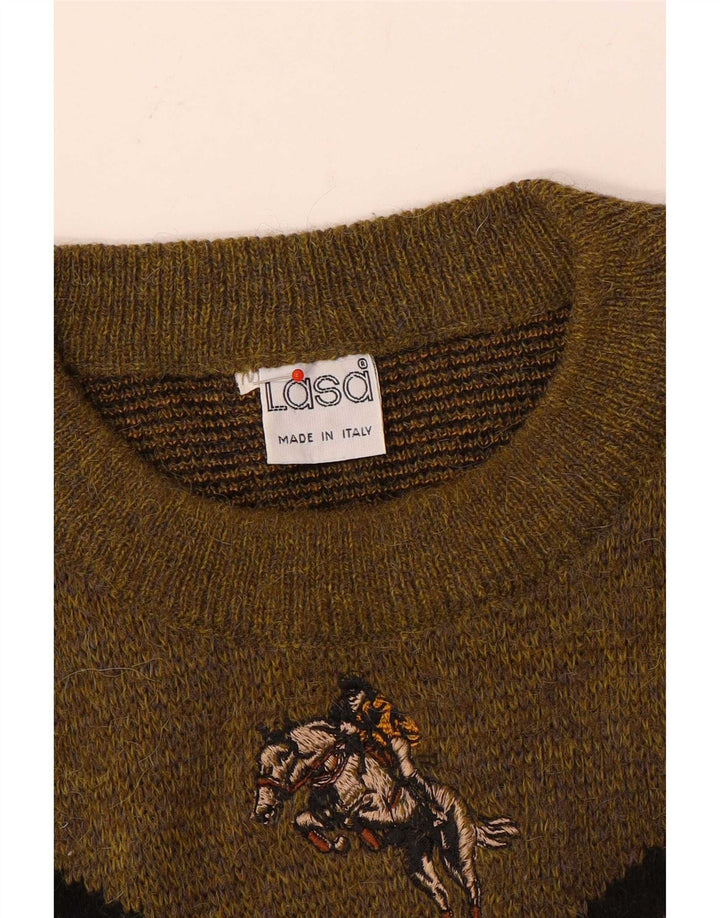 Maglione maglione girocollo da uomo Lasa Lana geometrica marrone medio