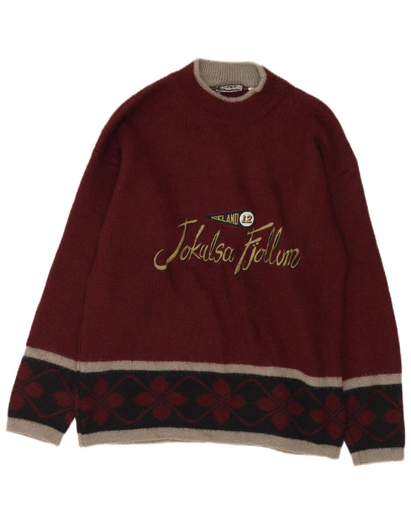 Ciao Maglione da uomo con collo alto con grafica grafica Piccola lana Fair Isle bordeaux