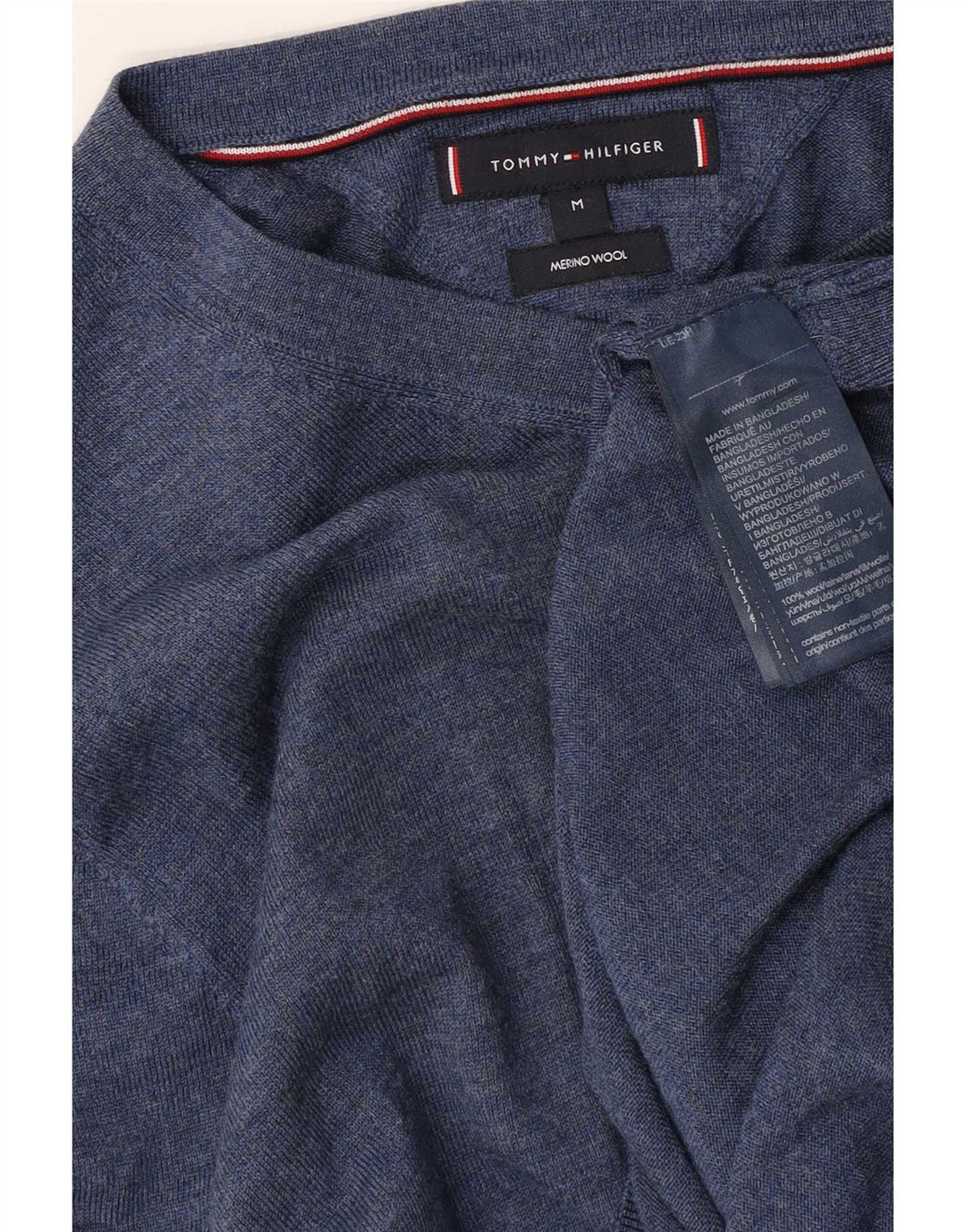 Maglione maglione con scollo a V da uomo Tommy Hilfiger blu medio in lana merino