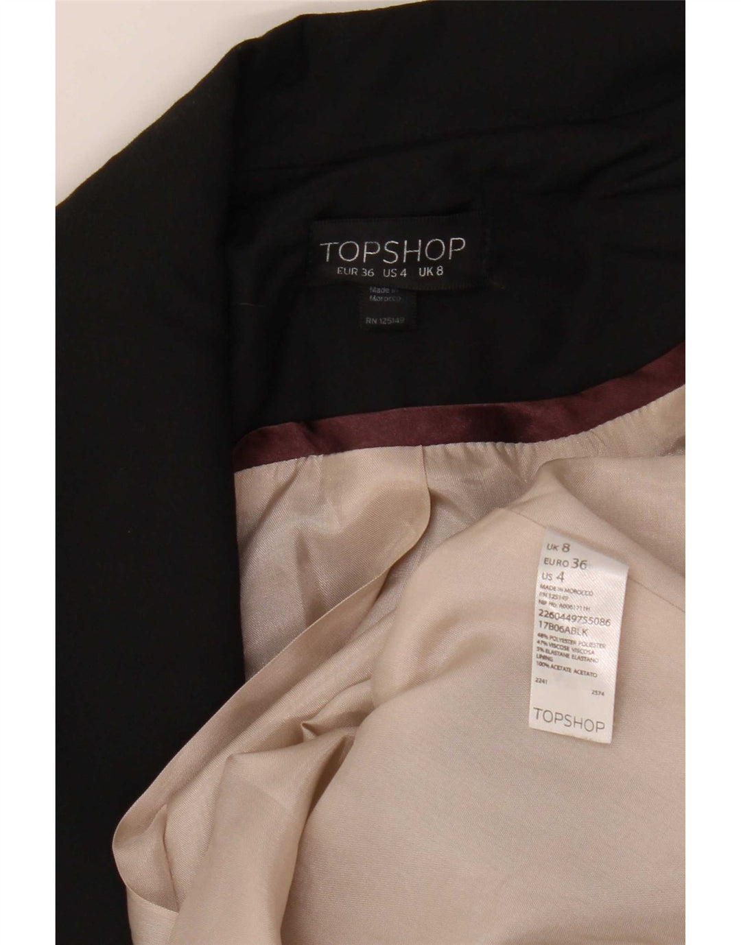 Giacca blazer aperta da donna Topshop UK 8 piccola poliestere nero