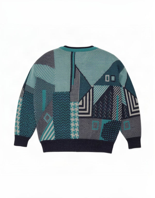 Maglione maglione girocollo da uomo vintage XL multicolore geometrico