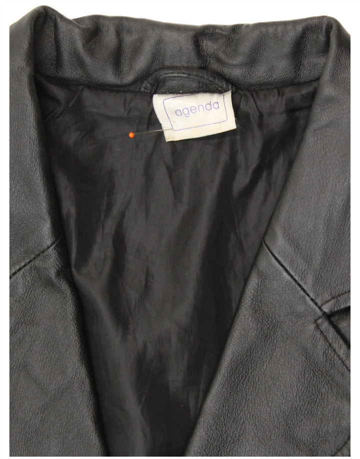 Giacca blazer in pelle da donna a 3 bottoni Agenda UK 24 4XL Pelle nera