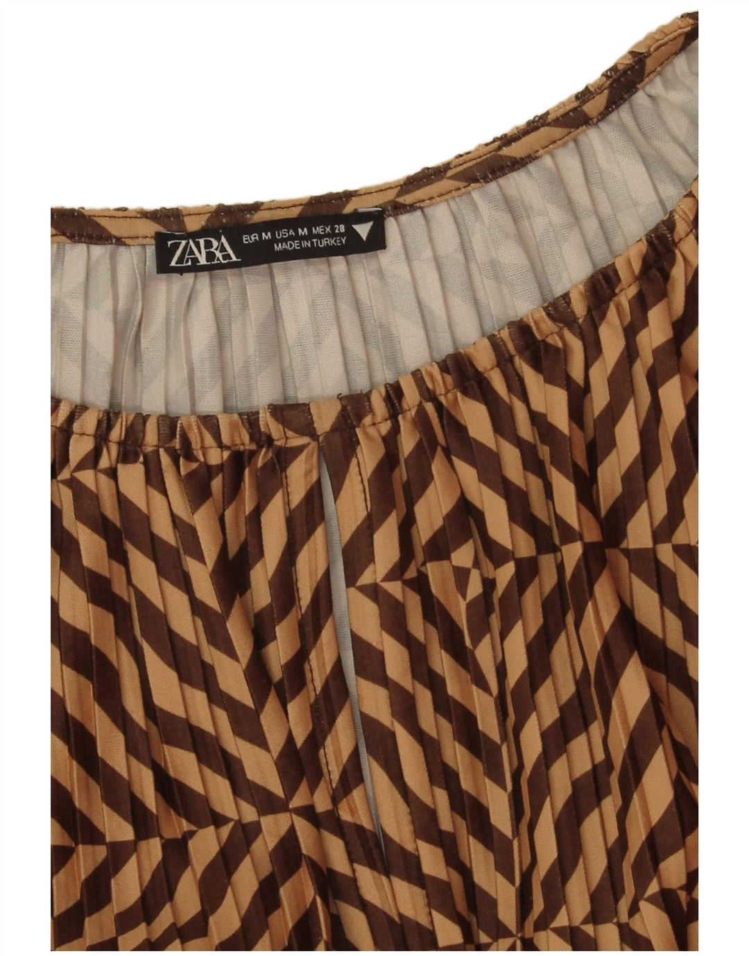 Abito a trapezio a maniche lunghe da donna Zara UK 14 Poliestere a righe marrone medio