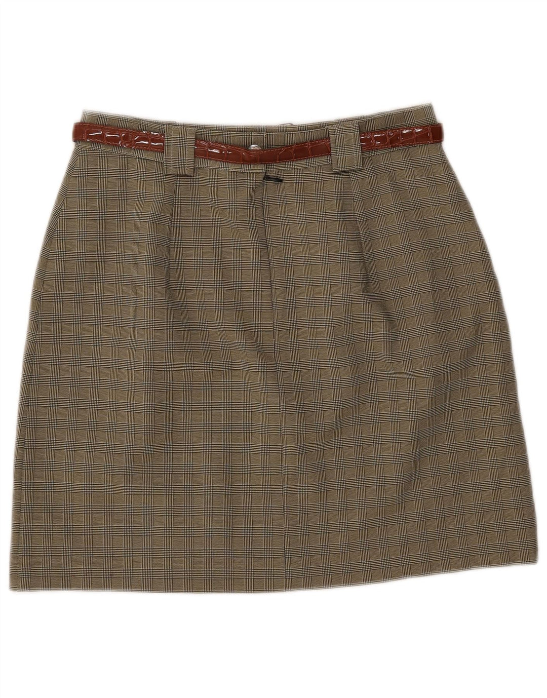 Gonna a trapezio da donna vintage IT 46 grande W28 poliestere a quadri kaki