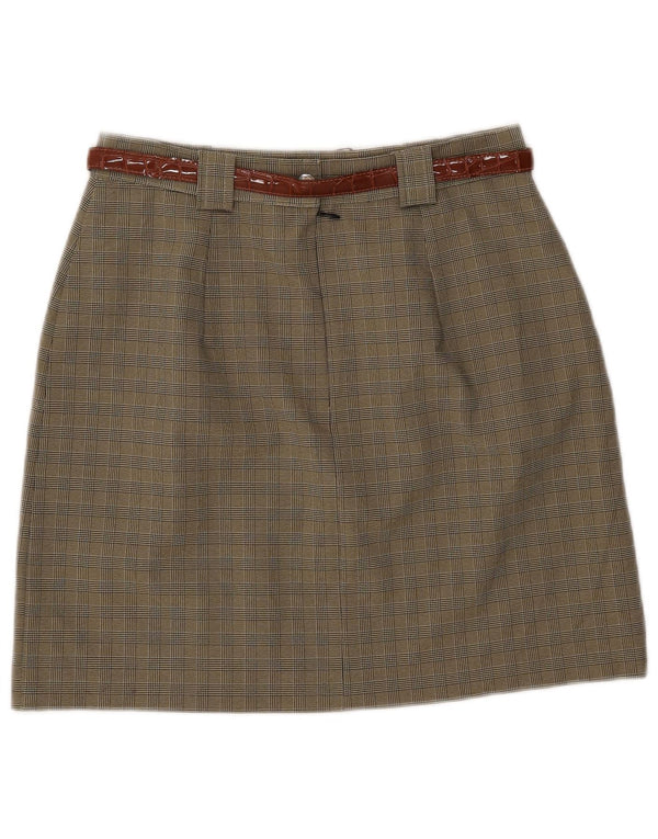Gonna a trapezio da donna vintage IT 46 grande W28 poliestere a quadri kaki